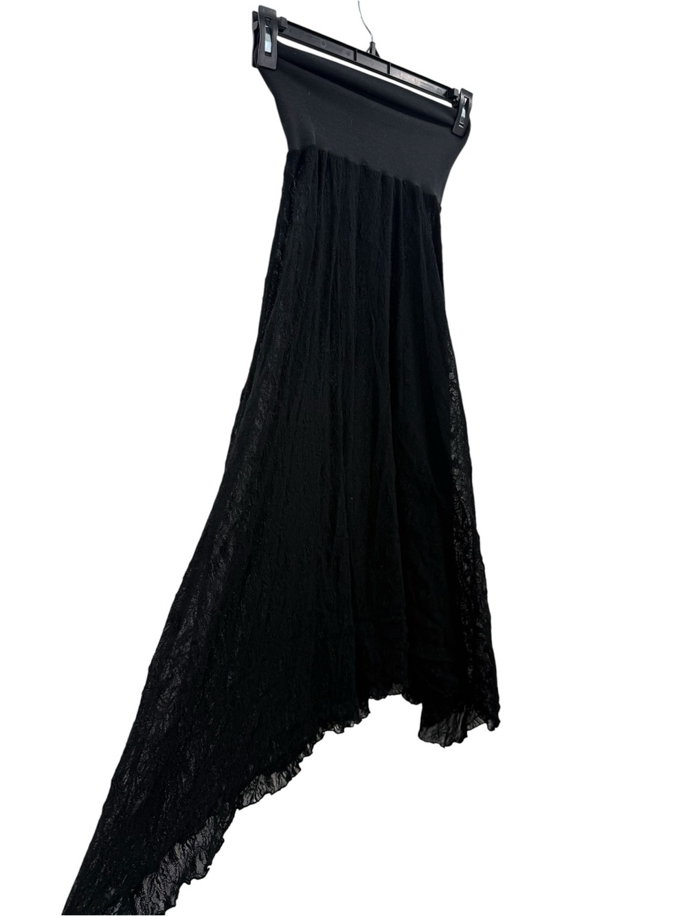 Black Lace Asymmetrical Midi Skirt Dress Sheer Stretch Waist Dark Feminine Goth - Picture 13 of 16